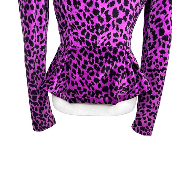 Betsy Johnson Velveteen Puff Sleeve Peplum Jacket Leopard Purple Size US 2 - Picture 10 of 12